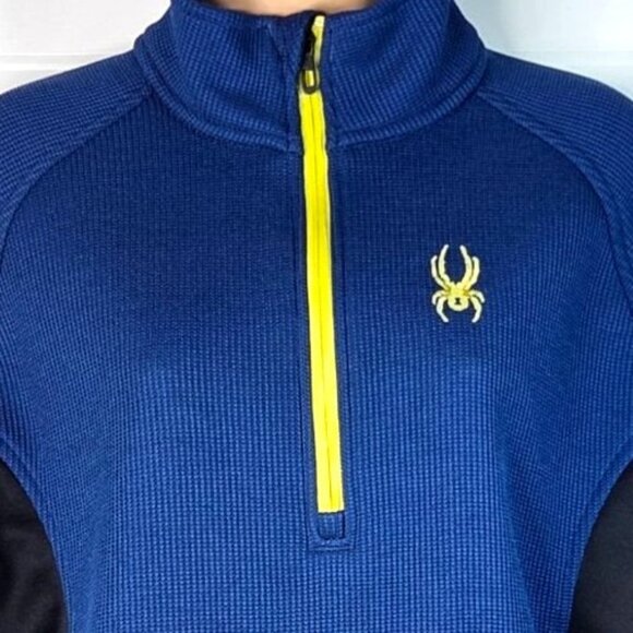 Spyder Outbound Active Mens Blue & Black Fleece Pullover Sweater Waffle Knit Med - Picture 4 of 7